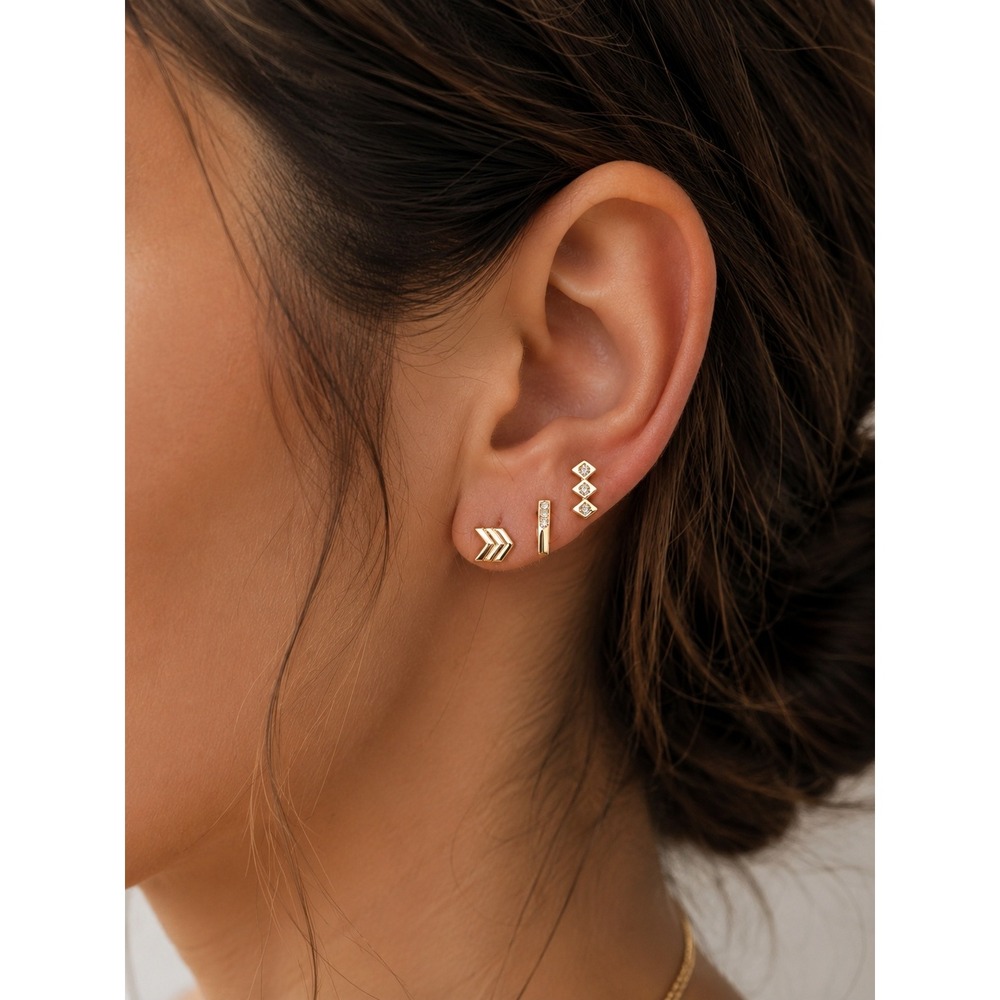 Area Stars 14K Gold Plated Brass Geometric Stud Earring Set 3 Pairs Crystal New